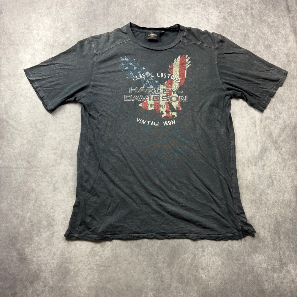 Harley Davidson Mens Classic Customs Vintage Iron Eagle Graphic T-Shirt Black L